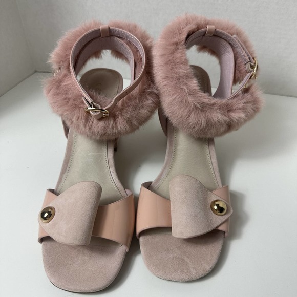 Plymouth Women's Paige Pink Faux Fur Ankle Strap Open Toe Block Heel Size 7.5 - Picture 7 of 12